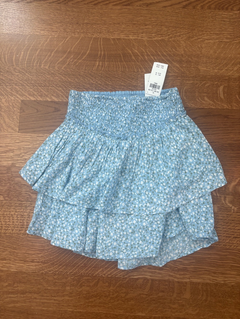 Hollister Light Blue Floral Tiered Smocked Skirt